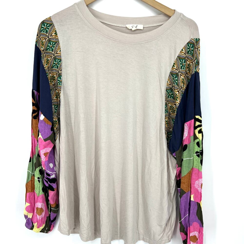Easel Patchwork Sleeve Women's Size 2X Top